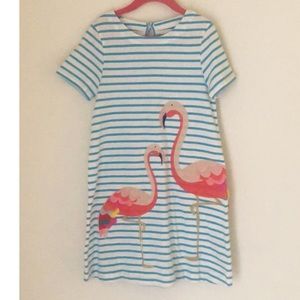 Mini Boden Stripe Flamingo Dress 7-8